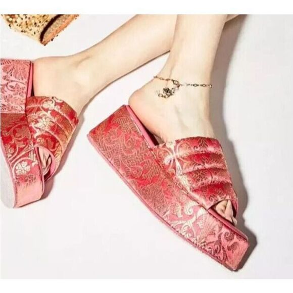 Free People Women's Sz 38.5 US 8.5 Coral Almost Paradise Platform Sandals - Picture 12 of 12